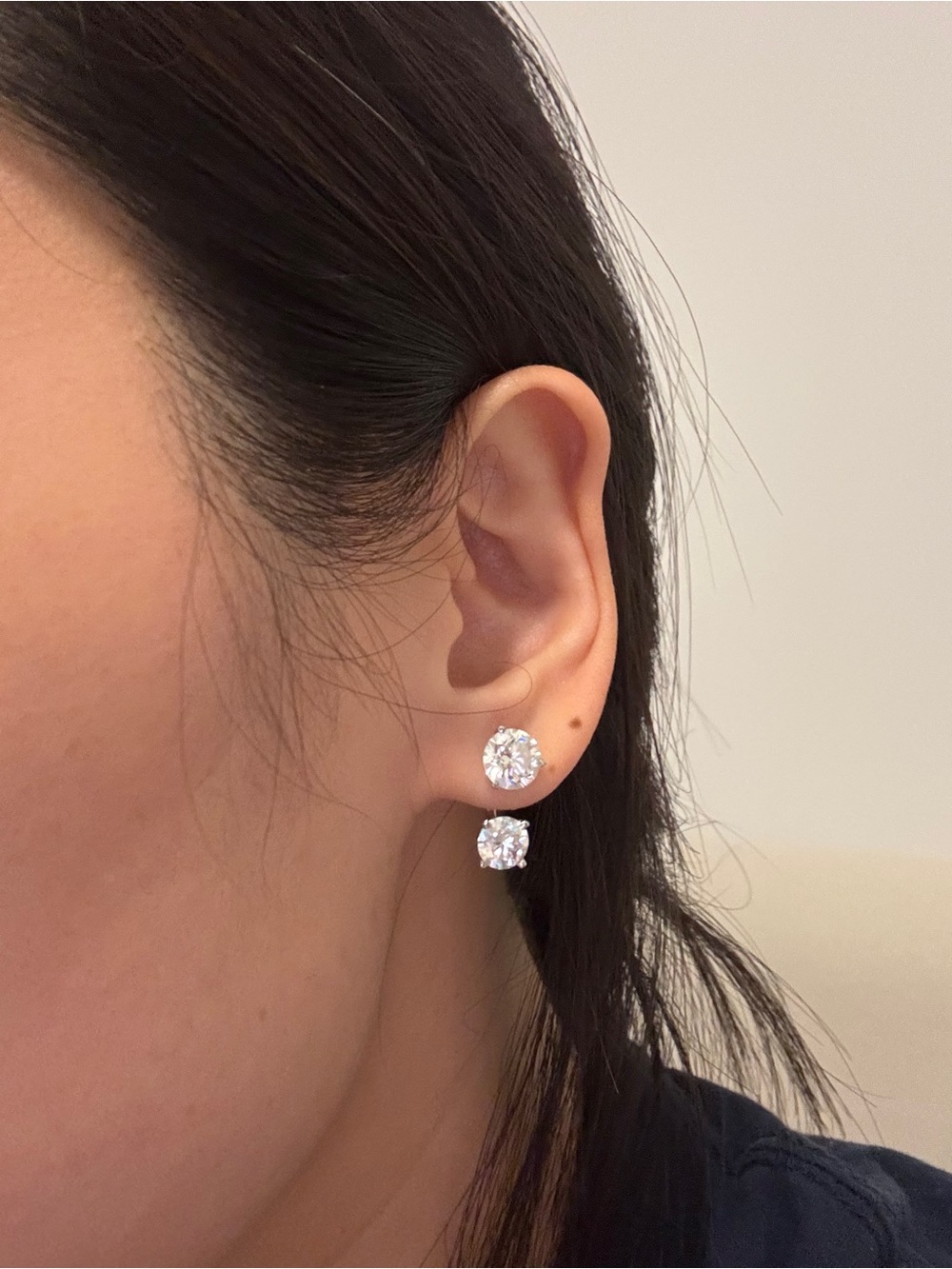 TCWT 6.5 carats earring pair (2-carat stud each + 1.25-carat ear jacket each